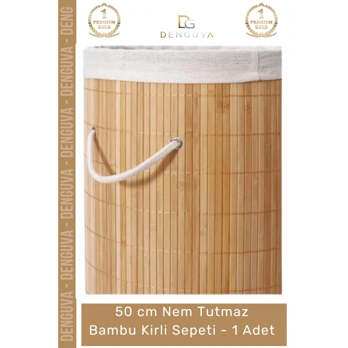 #KirliSepeti DecoHandy Yuvarlak Doğal Hijyenik Çamaşır Kutusu Banyo Şık Tasarım Bambu Kirli Sepeti - 1 Adet
