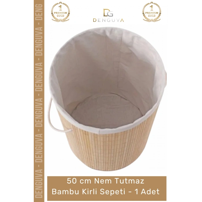 #KirliSepeti DecoHandy Yuvarlak Doğal Hijyenik Çamaşır Kutusu Banyo Şık Tasarım Bambu Kirli Sepeti - 1 Adet