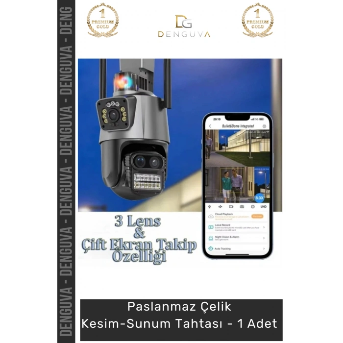 #GüvenlikKamerası 3 Lens Wi Fi IP66 Gece Görüşlü 2 4GHz Çift Ekranlı Hareket Sensörlü HD Güvenlik Kamerası