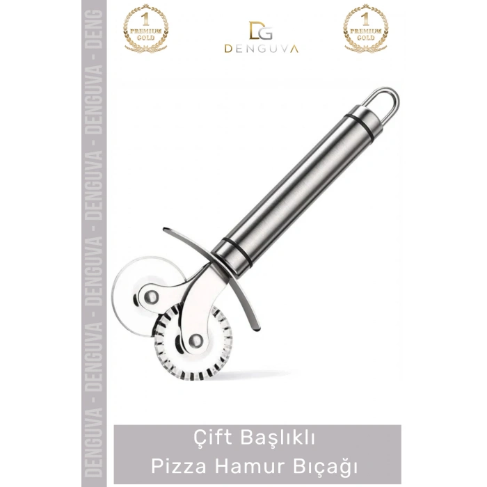 #PizzaBıçağı Profesyonel Paslanmaz Çelik Keskin Mutfak Gereci Çift Başlıklı Pizza Hamur Bıçağı - 1 Adet