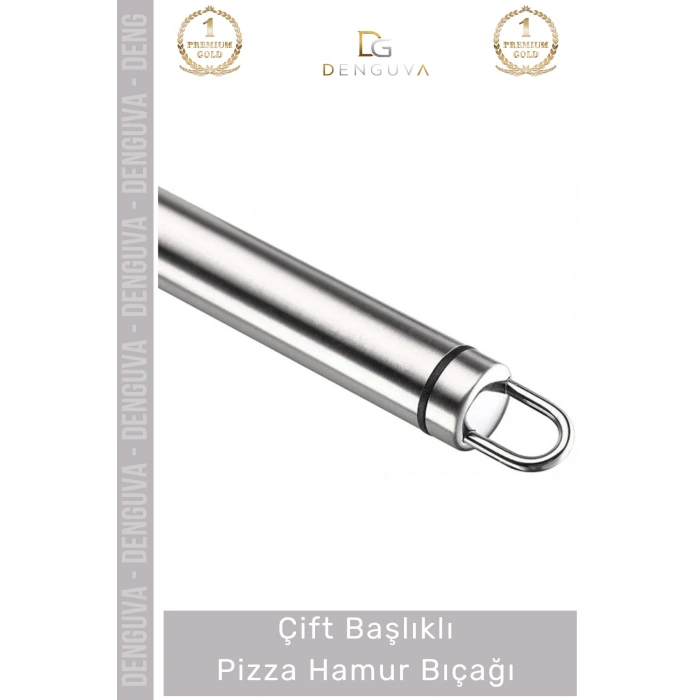 #PizzaBıçağı Profesyonel Paslanmaz Çelik Keskin Mutfak Gereci Çift Başlıklı Pizza Hamur Bıçağı - 1 Adet