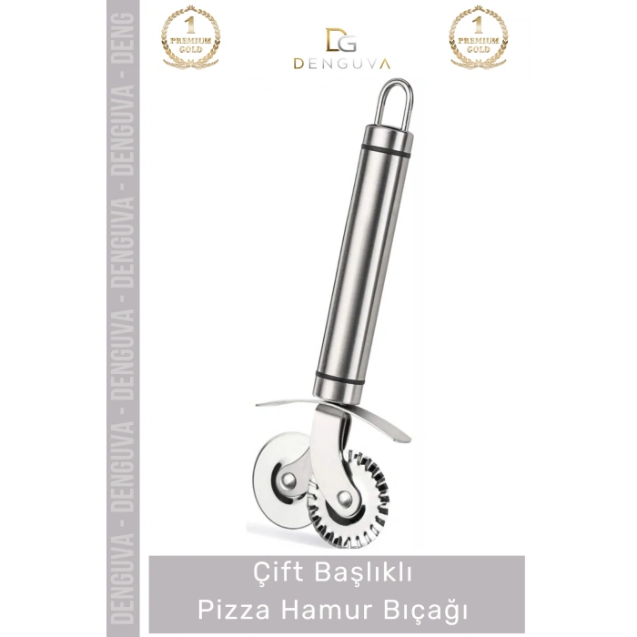 #PizzaBıçağı Profesyonel Paslanmaz Çelik Keskin Mutfak Gereci Çift Başlıklı Pizza Hamur Bıçağı - 1 Adet