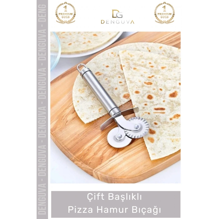 #PizzaBıçağı Profesyonel Paslanmaz Çelik Keskin Mutfak Gereci Çift Başlıklı Pizza Hamur Bıçağı - 1 Adet