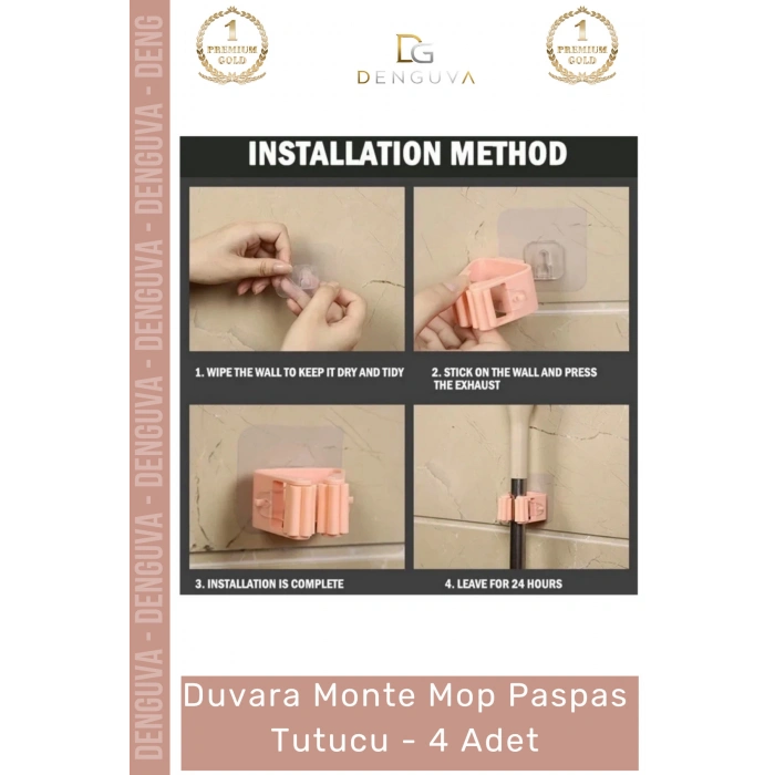 #Askı Yapışkanlı Süpürge Askısı Ev Düzenleyici Aparatı Duvara Monte Mop Paspas Tutucu - 4 Adet