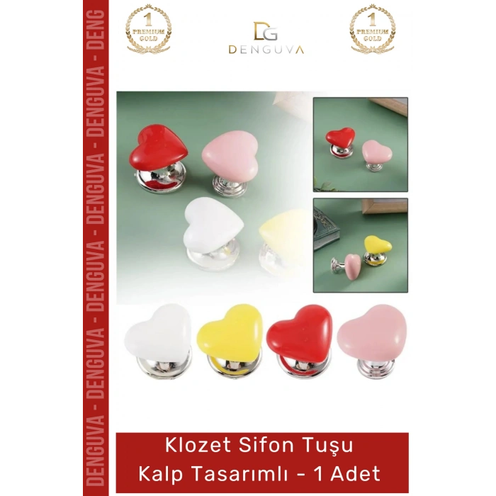 #SifonTuşu Estetik Banyo Aksesuarı Modern Dekoratif Pratik Sifon Klozet Sifon Tuşu Kalp Tasarımlı - 1 Adet