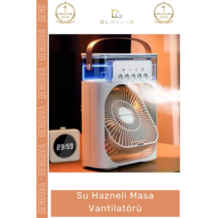 #Vantilatör Buharlı Soğutucu Hava Nemlendirici USB Taşınabilir Sessiz Ofis Su Hazneli Masa Vantilatör - 1 Adet
