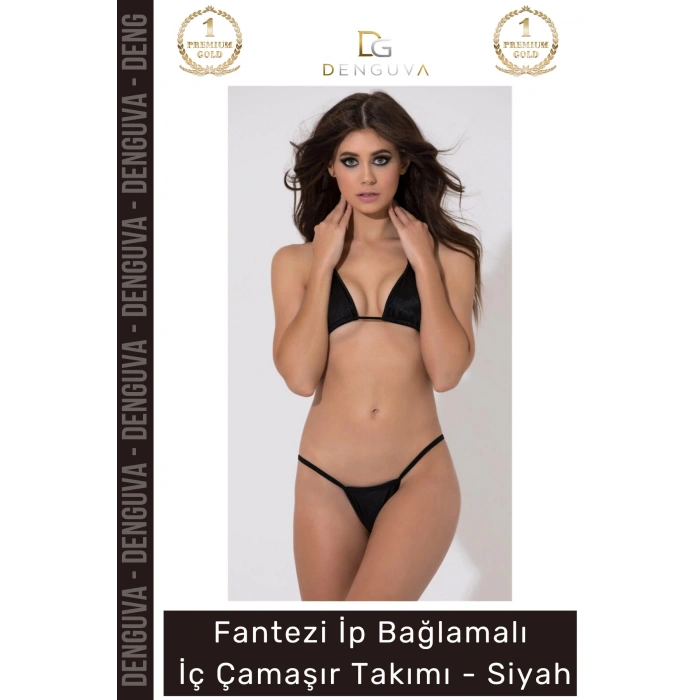 #FanteziÇamaşır Zarif Tasarım İp Bağlamalı Kaliteli Şık Gece Fantezi Dantelli Lüks Siyah İç Çamaşır Takımı