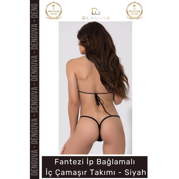 #FanteziÇamaşır Zarif Tasarım İp Bağlamalı Kaliteli Şık Gece Fantezi Dantelli Lüks Siyah İç Çamaşır Takımı