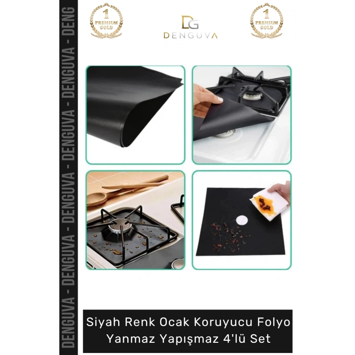#Folyo Siyah Ocak Koruyucu Cam Elyaf Isıya Dayanıklı Kesilebilir Folyo Yanmaz Yapışmaz 4lü Set