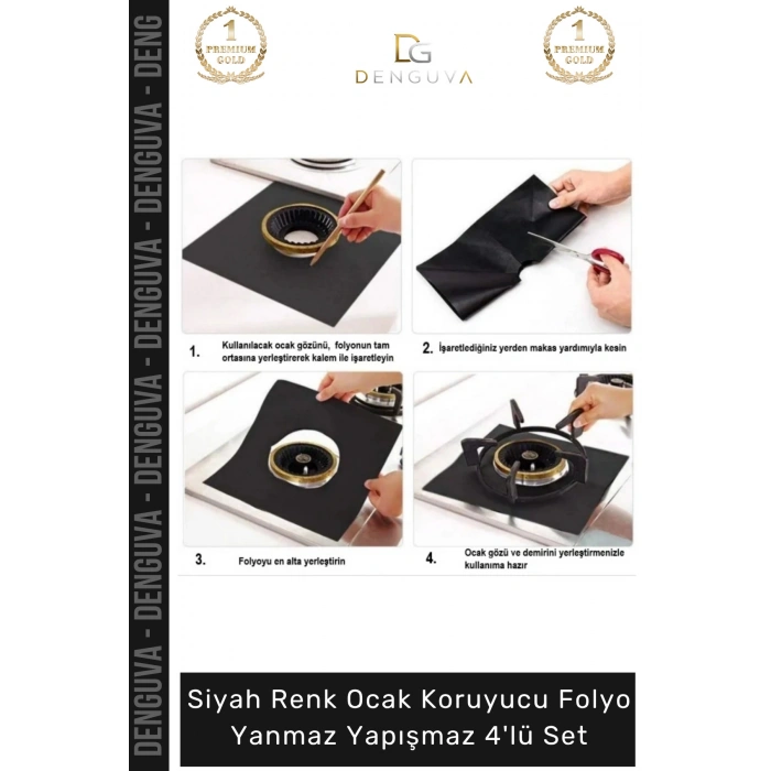 #Folyo Siyah Ocak Koruyucu Cam Elyaf Isıya Dayanıklı Kesilebilir Folyo Yanmaz Yapışmaz 4lü Set
