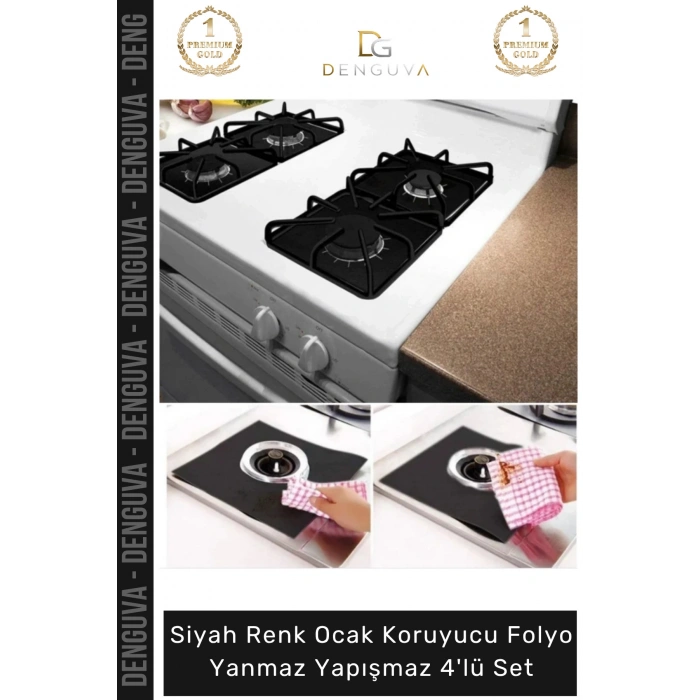#Folyo Siyah Ocak Koruyucu Cam Elyaf Isıya Dayanıklı Kesilebilir Folyo Yanmaz Yapışmaz 4lü Set