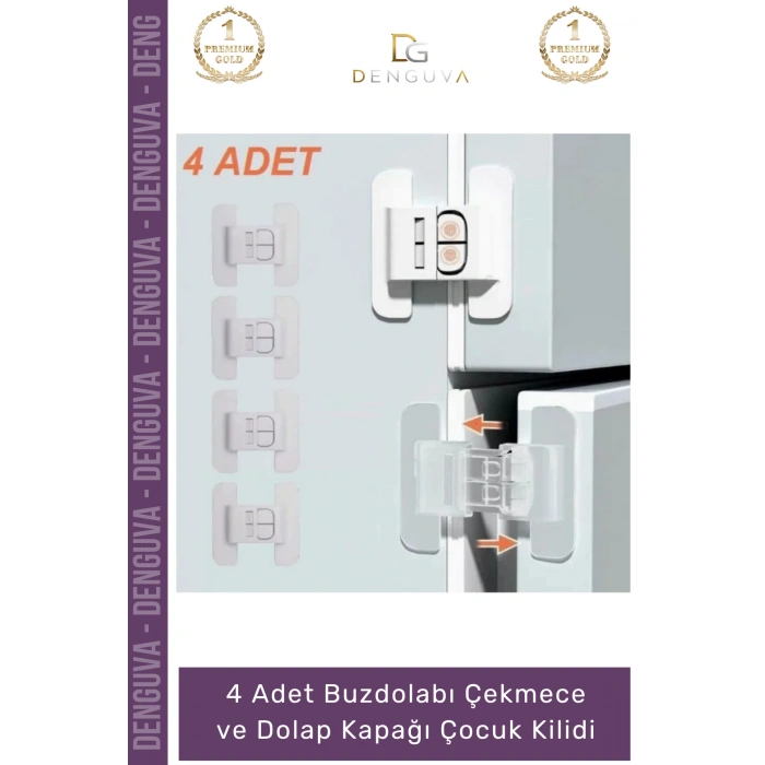 #Kilit Çift Butonlu Emniyet Bebek Güvenlik Buzdolabı Çekmece Koruyucu Dolap Kapağı Çocuk Kilidi - 4 Adet