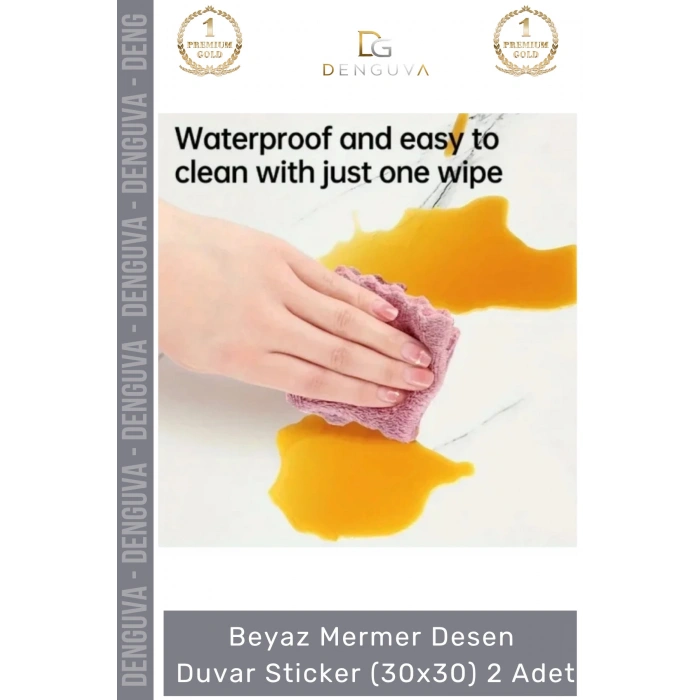 #Sticker Isıya Dayanıklı Su Geçirmez Mutfak Banyo Sticker Yapışkanlı Beyaz Mermer Deseni 30x30cm - 2 Adet