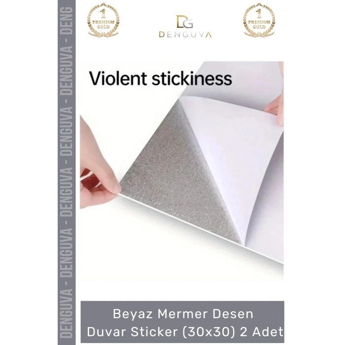 #Sticker Isıya Dayanıklı Su Geçirmez Mutfak Banyo Sticker Yapışkanlı Beyaz Mermer Deseni 30x30cm - 2 Adet