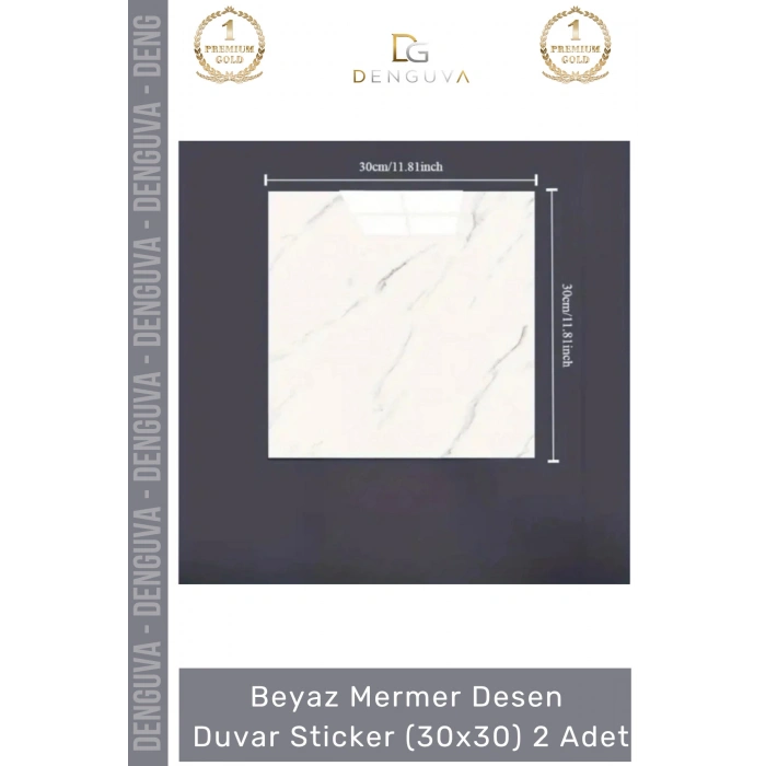 #Sticker Isıya Dayanıklı Su Geçirmez Mutfak Banyo Sticker Yapışkanlı Beyaz Mermer Deseni 30x30cm - 2 Adet