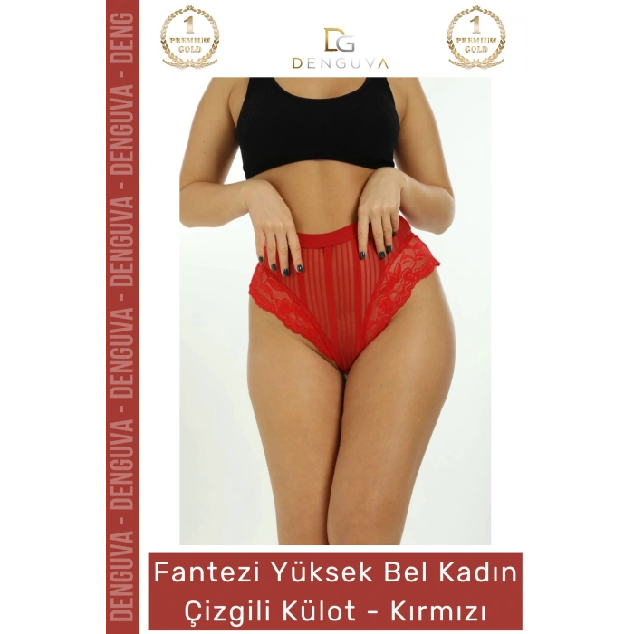 #FanteziKülot Yüksek Bel Seksi Şık Rahat Genç Dinamik Veronica Yerel Moda Kırmızı Kadın Çizgili Külot