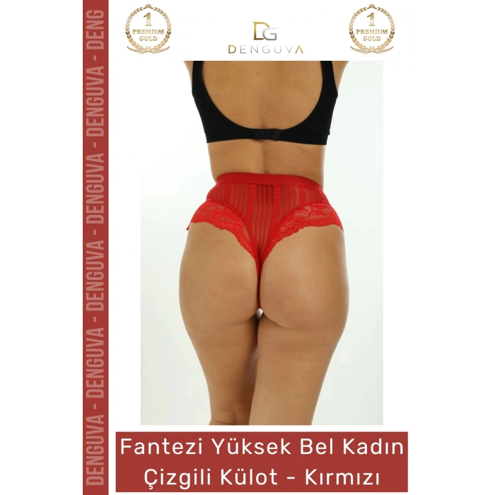 #FanteziKülot Yüksek Bel Seksi Şık Rahat Genç Dinamik Veronica Yerel Moda Kırmızı Kadın Çizgili Külot
