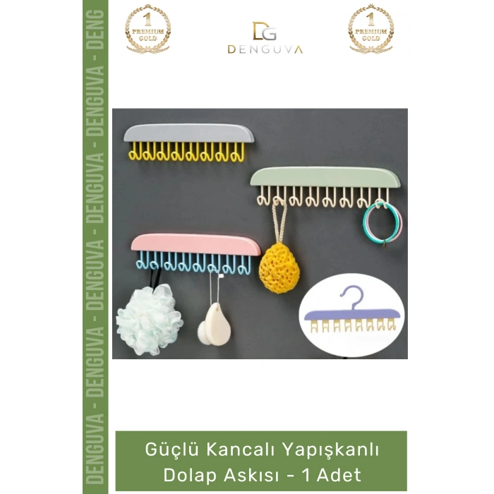 #Askı Mutfak Banyo Düzenleyici Organizer Delme Gerektirmeyen Kancalı Yapışkanlı Dolap Askısı - 1 Adet
