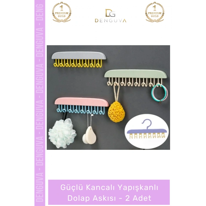 #Askı Mutfak Banyo Düzenleyici Organizer Delme Gerektirmeyen Kancalı Yapışkanlı Dolap Askısı - 2 Adet