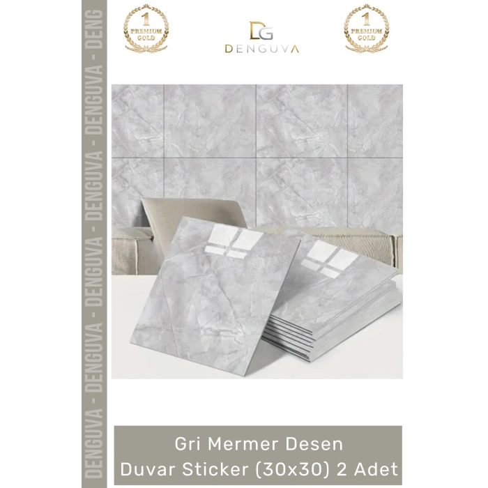#Sticker Mutfak Banyo Tezgah Duvar Sticker Isıya Dayanıklı Yapışkanlı Gri Mermer Desen 30x30cm - 2 Adet