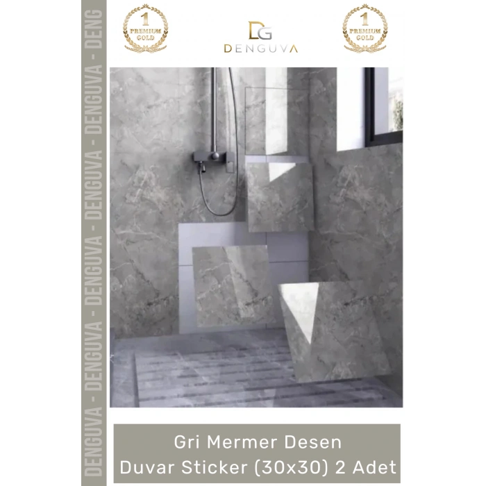 #Sticker Mutfak Banyo Tezgah Duvar Sticker Isıya Dayanıklı Yapışkanlı Gri Mermer Desen 30x30cm - 2 Adet