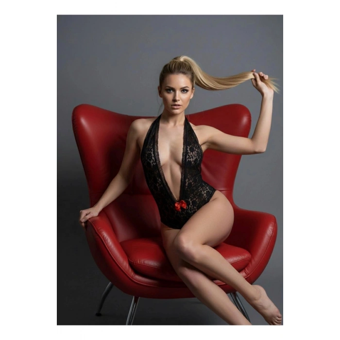 #BabydollSistina 923 Serisi Esnek Şık Kaliteli Zarif Fantezi Giyim Görünüm Siyah Dantel Bodysuit