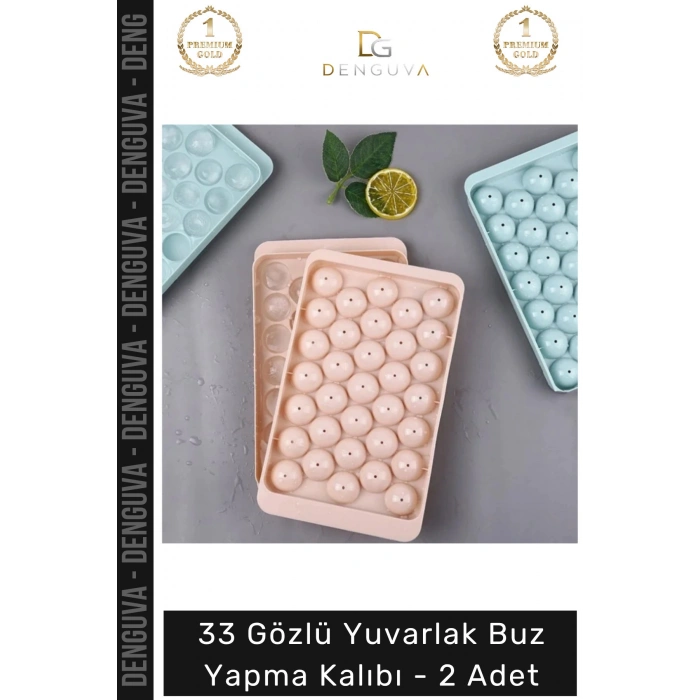 #BuzKalıbı Modern Estetik Mutfak Kapaklı Pratik Buz Küresi Aparatı Yuvarlak Buz Yapma Kalıbı 33 Gözlü - 2 Adet