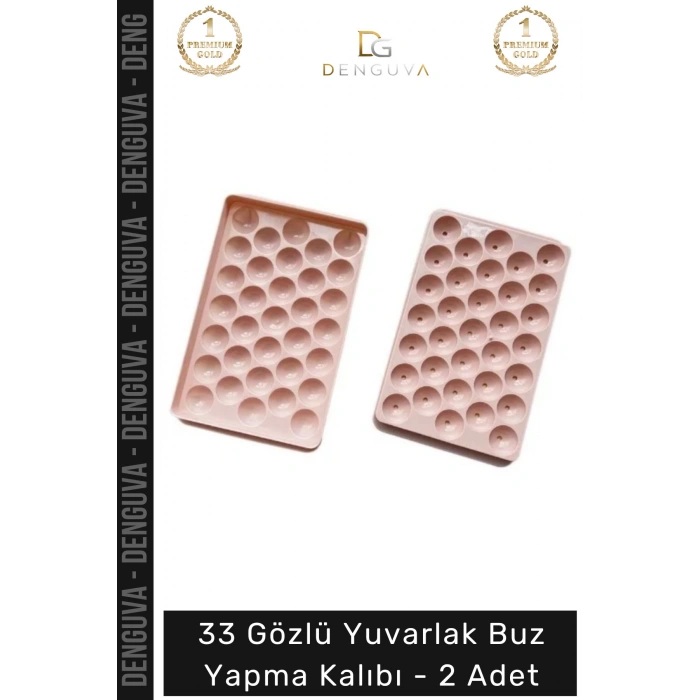 #BuzKalıbı Modern Estetik Mutfak Kapaklı Pratik Buz Küresi Aparatı Yuvarlak Buz Yapma Kalıbı 33 Gözlü - 2 Adet