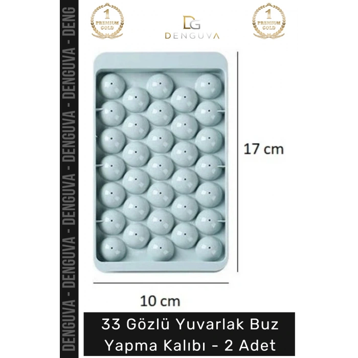 #BuzKalıbı Modern Estetik Mutfak Kapaklı Pratik Buz Küresi Aparatı Yuvarlak Buz Yapma Kalıbı 33 Gözlü - 2 Adet