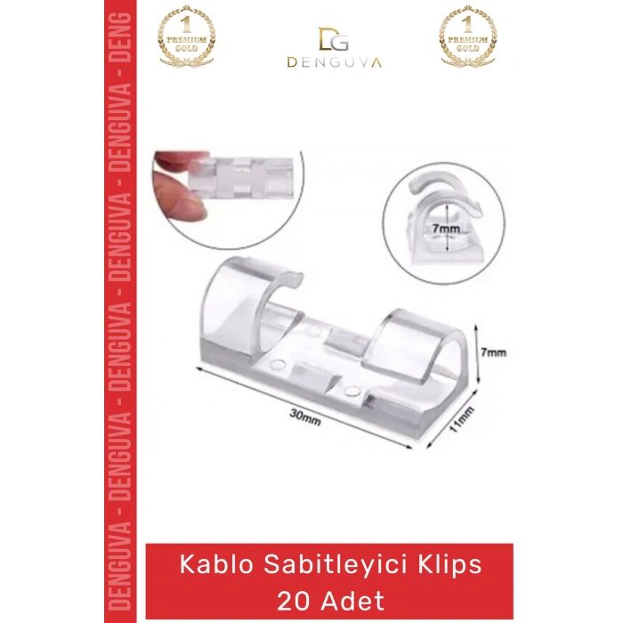 #Klips Yapışkanlı Masaüstü Ofis Düzenleyici Pratik Güçlü Kablo Sabitleyici Klips Seti - 20 Adet