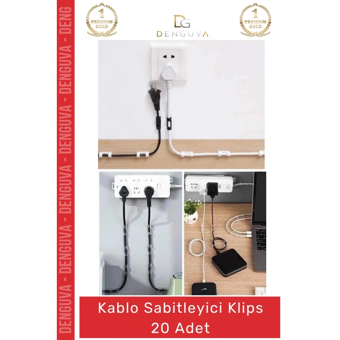 #Klips Yapışkanlı Masaüstü Ofis Düzenleyici Pratik Güçlü Kablo Sabitleyici Klips Seti - 20 Adet