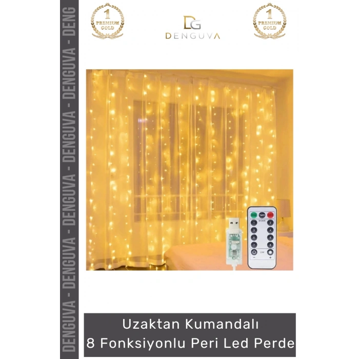 #Led 8 Fonksiyonlu Günışığı Kumandalı Dekoratif Aydınlatma Şık Perde Peri Led (3 mt x 3 mt) - 1 Adet