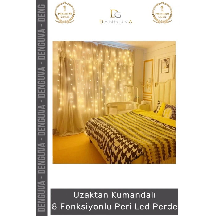 #Led 8 Fonksiyonlu Günışığı Kumandalı Dekoratif Aydınlatma Şık Perde Peri Led (3 mt x 3 mt) - 1 Adet