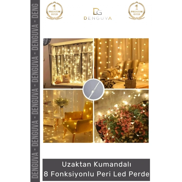 #Led 8 Fonksiyonlu Günışığı Kumandalı Dekoratif Aydınlatma Şık Perde Peri Led (3 mt x 3 mt) - 1 Adet