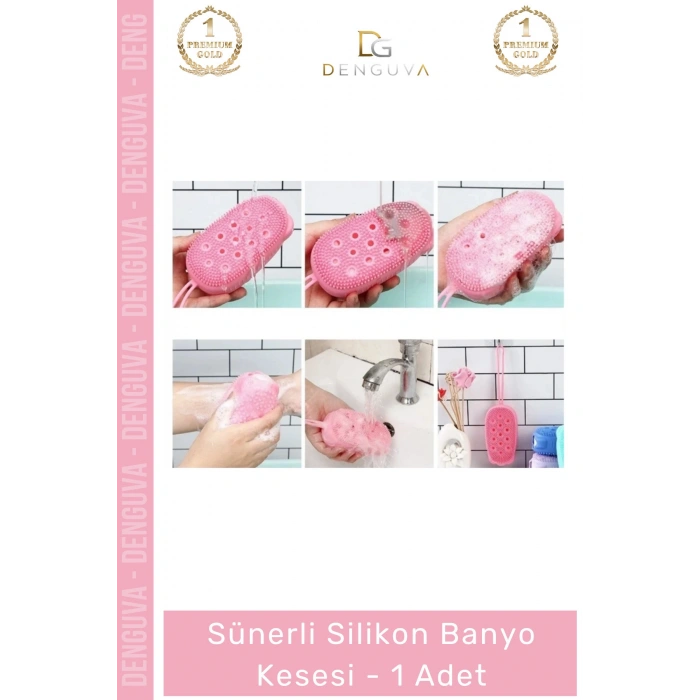 #Kese Süngerli Peeling Etkili Çift Taraflı Masaj Yapan Yumuşak Hijyenik Silikon Banyo Kesesi - 1 Adet