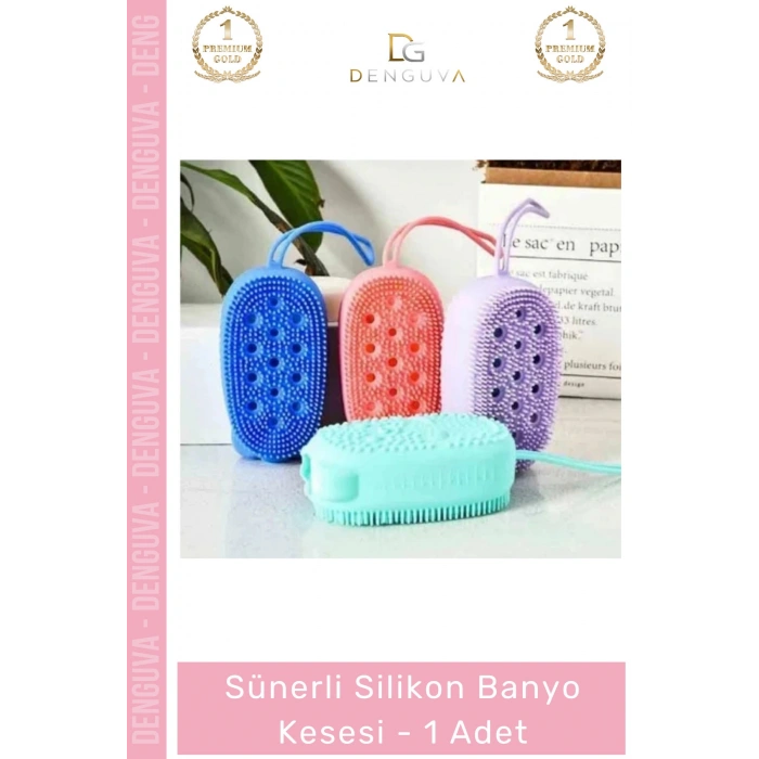 #Kese Süngerli Peeling Etkili Çift Taraflı Masaj Yapan Yumuşak Hijyenik Silikon Banyo Kesesi - 1 Adet