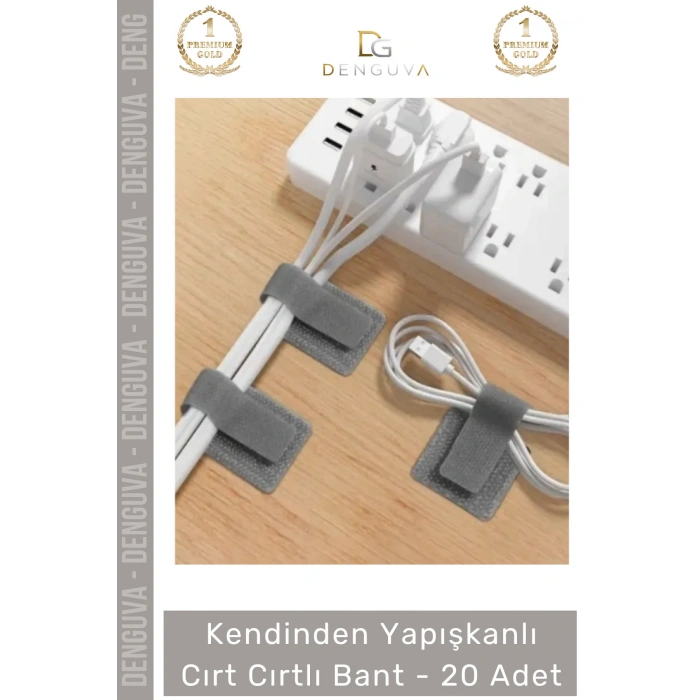 #CırtBant 20 Adet Kablo Düzenleyici Renkli Güçlü Yapışkanlı Kendinden Yapışkanlı Cırt Cırtlı Bant