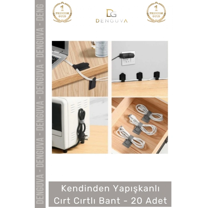 #CırtBant 20 Adet Kablo Düzenleyici Renkli Güçlü Yapışkanlı Kendinden Yapışkanlı Cırt Cırtlı Bant