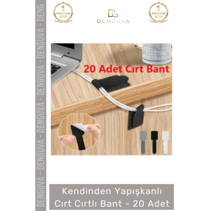 #CırtBant 20 Adet Kablo Düzenleyici Renkli Güçlü Yapışkanlı Kendinden Yapışkanlı Cırt Cırtlı Bant