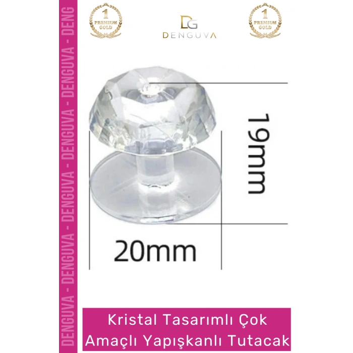 #Kulp Kristal Elmas Kesim Vidasız Montaj Dekoratif Çok Amaçlı Yapışkanlı Tutacak Buton - 4 Adet