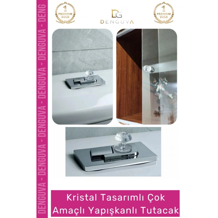 #Kulp Kristal Elmas Kesim Vidasız Montaj Dekoratif Çok Amaçlı Yapışkanlı Tutacak Buton - 4 Adet