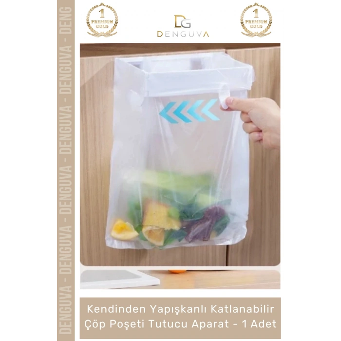 #ÇöpAparatı Katlanabilir Mutfak Dolap İçi Yapışkanlı Pratik Hijyenik Modern Çöp Poşeti Tutucu Aparatı - 1 Adet