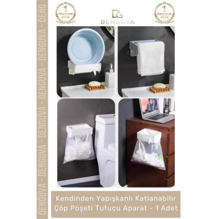 #ÇöpAparatı Katlanabilir Mutfak Dolap İçi Yapışkanlı Pratik Hijyenik Modern Çöp Poşeti Tutucu Aparatı - 1 Adet