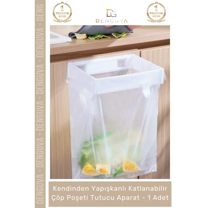#ÇöpAparatı Katlanabilir Mutfak Dolap İçi Yapışkanlı Pratik Hijyenik Modern Çöp Poşeti Tutucu Aparatı - 1 Adet