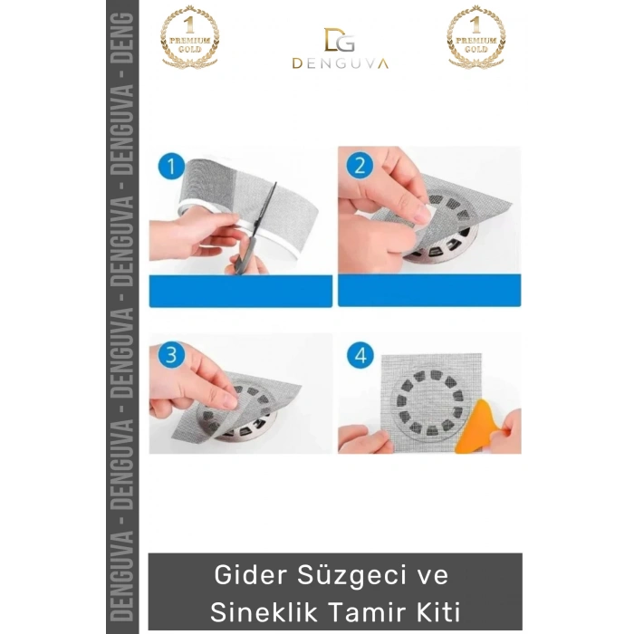 #GiderSüzgeci Banyo Mutfak Zemin Drenaj Filtre Saç Gider Süzgeci Sineklik 12 cm 4 Metre Tamir Kiti
