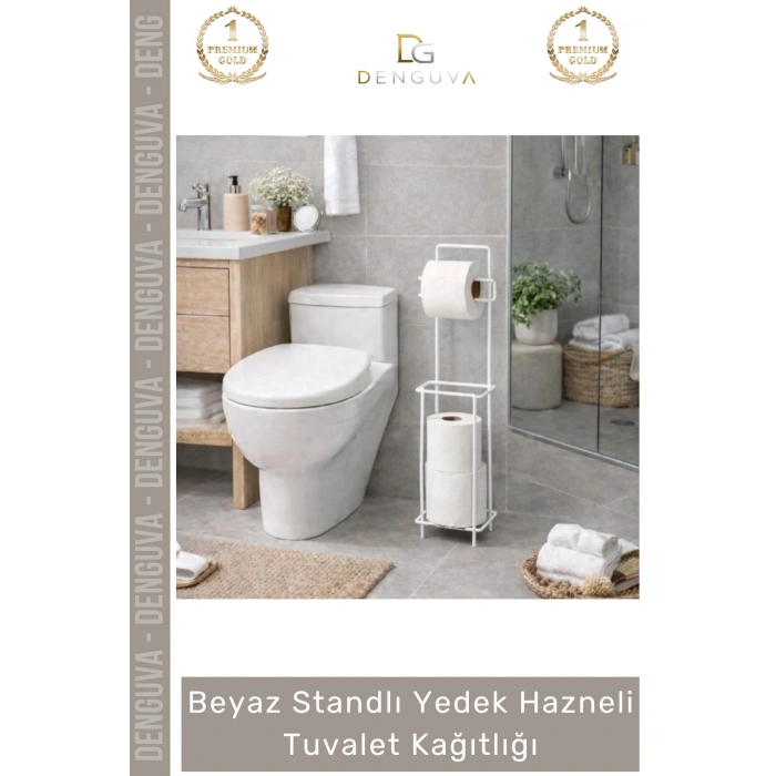 #TuvaletKağıtlığı Banyo Düzenleyici Metal Pratik Modern Şık Beyaz Standlı Yedek Hazneli Tuvalet Kağıtlığı