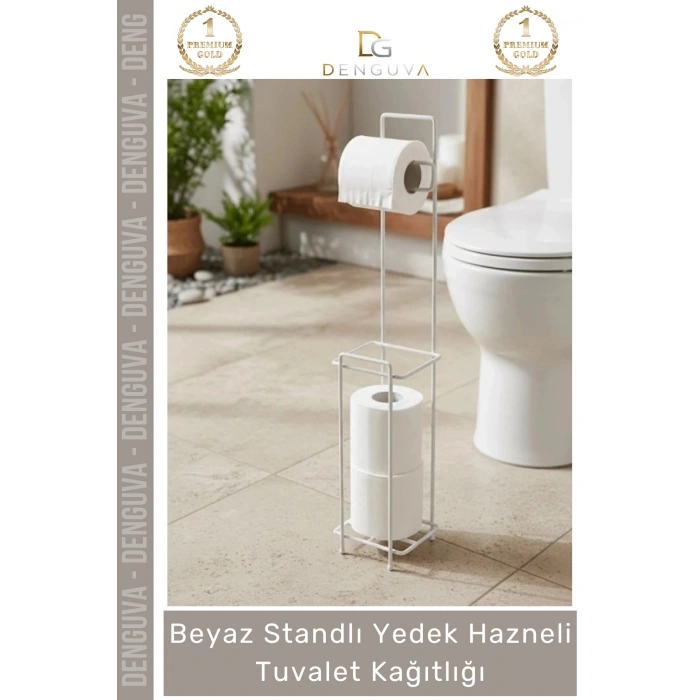 #TuvaletKağıtlığı Banyo Düzenleyici Metal Pratik Modern Şık Beyaz Standlı Yedek Hazneli Tuvalet Kağıtlığı