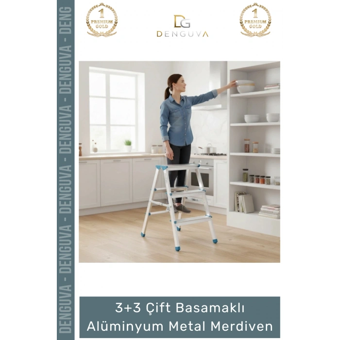 #Merdiven Profesyonel Sağlam Ergonomik Katlanır Tip 3+3 Çift Basamaklı Alüminyum Metal Merdiven
