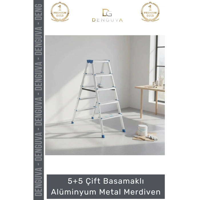 #Merdiven Sağlam Dayanıklı Katlanabilir Hafif Pratik 5+5 Çift Basamaklı Alüminyum Metal Merdiven