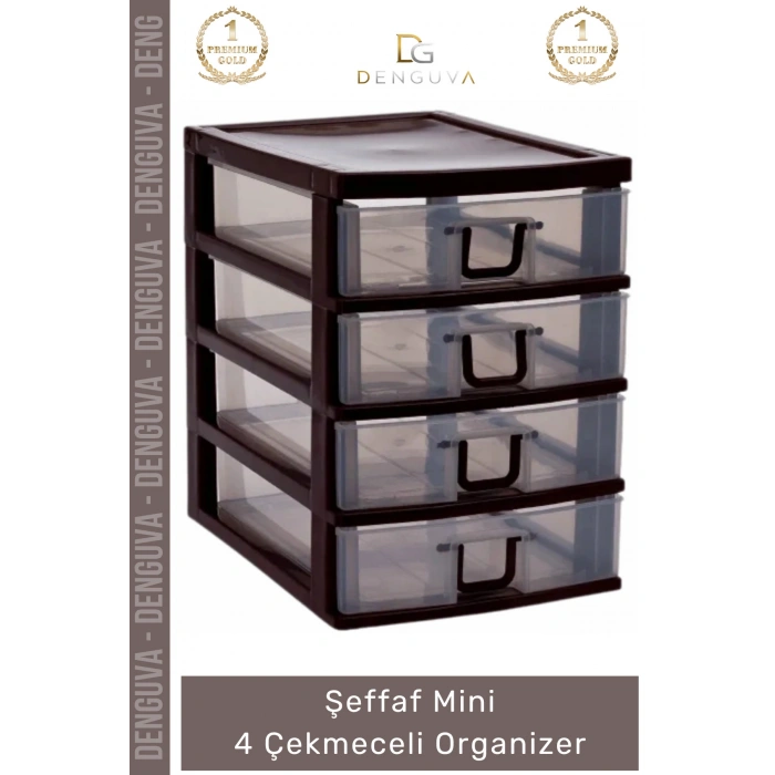 #Çekmece Masaüstü Ofis Ev Tipi Takı Makyaj Kırtasiye Hobi Şeffaf Plastik Mini 4 Çekmeceli Organizer - 1 Adet